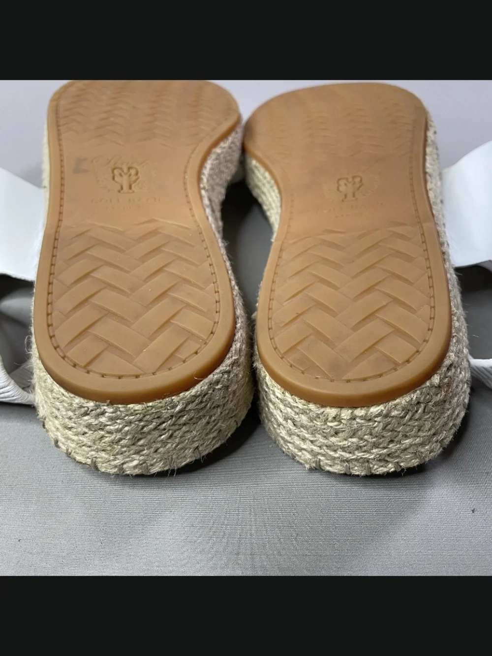 Cole Haan Shoes Womens 11 white brown leather jute sandals pinch summer casual